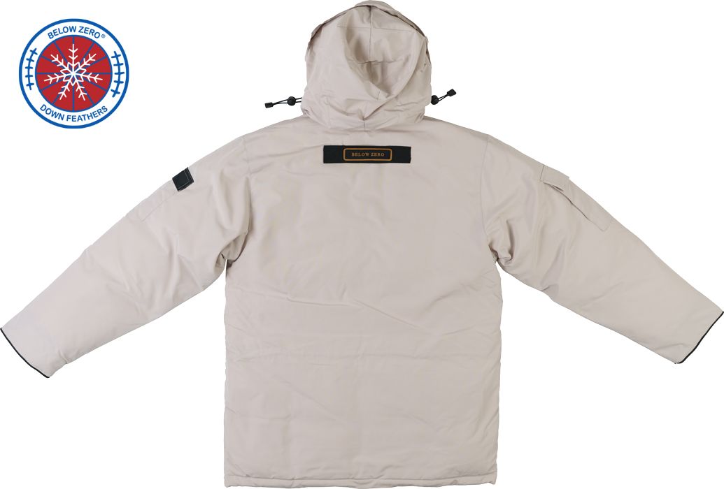 Vanilla Cream Winter Jacket - Back View with Hood Up - Below Zero Hero