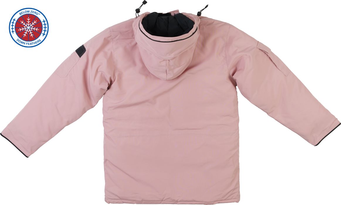 Pretty in Pink Winter Jacket - Back View with Hood - Below Zero Hero