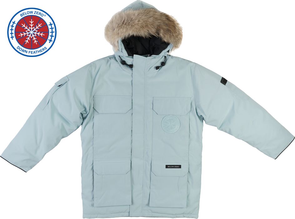 Sea Foam Green Winter Jacket - Front View with Fur - Below Zero Hero