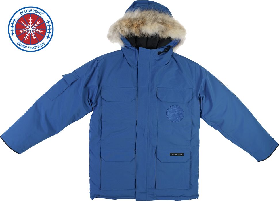 Sunset Blue Winter Jacket - Front View with Fur - Below Zero Hero