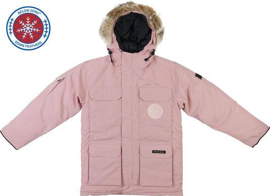Pretty in Pink Winter Jacket - Front View with Fur - Below Zero Hero
